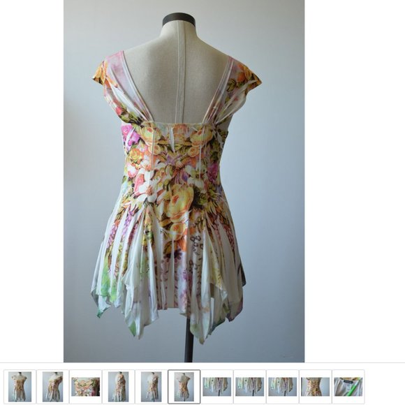 Asymmetrical Women Tunic Blouse sz 1 Made in USA by Stretch Square Neck Floral - Picture 6 of 9